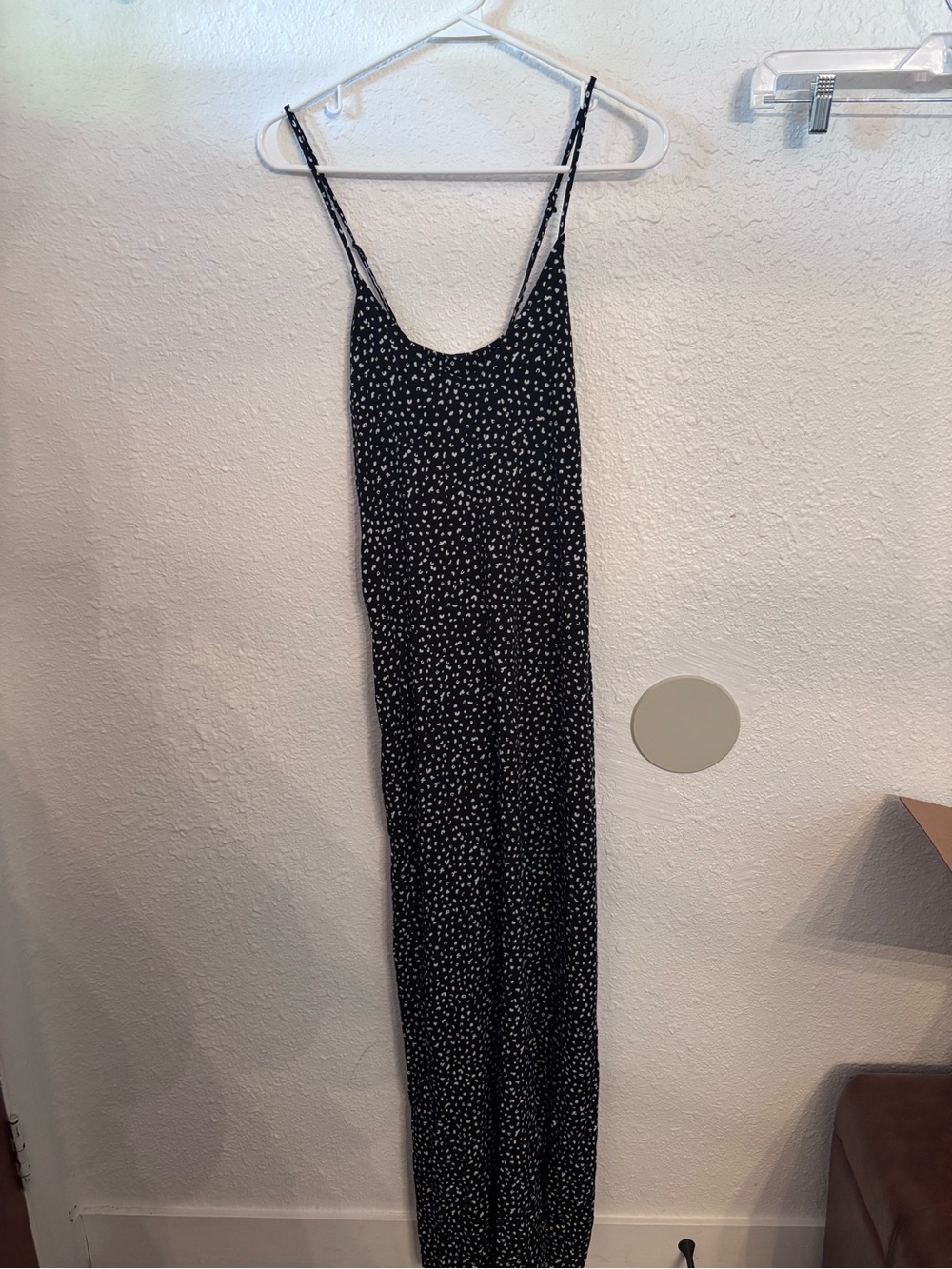 Old Navy Black White Micro Dot Shift Cami Maxi Dress Large Tall 90s Y2K